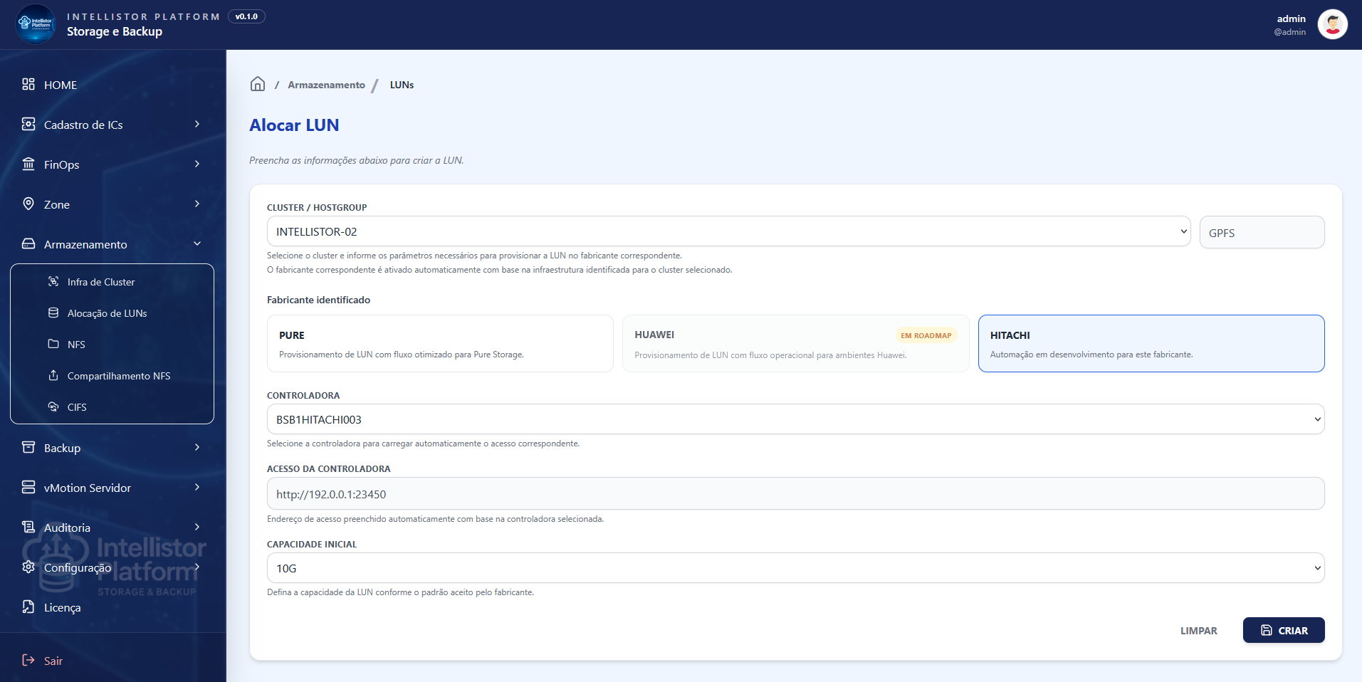 Implantação progressiva da Intellistor Platform
