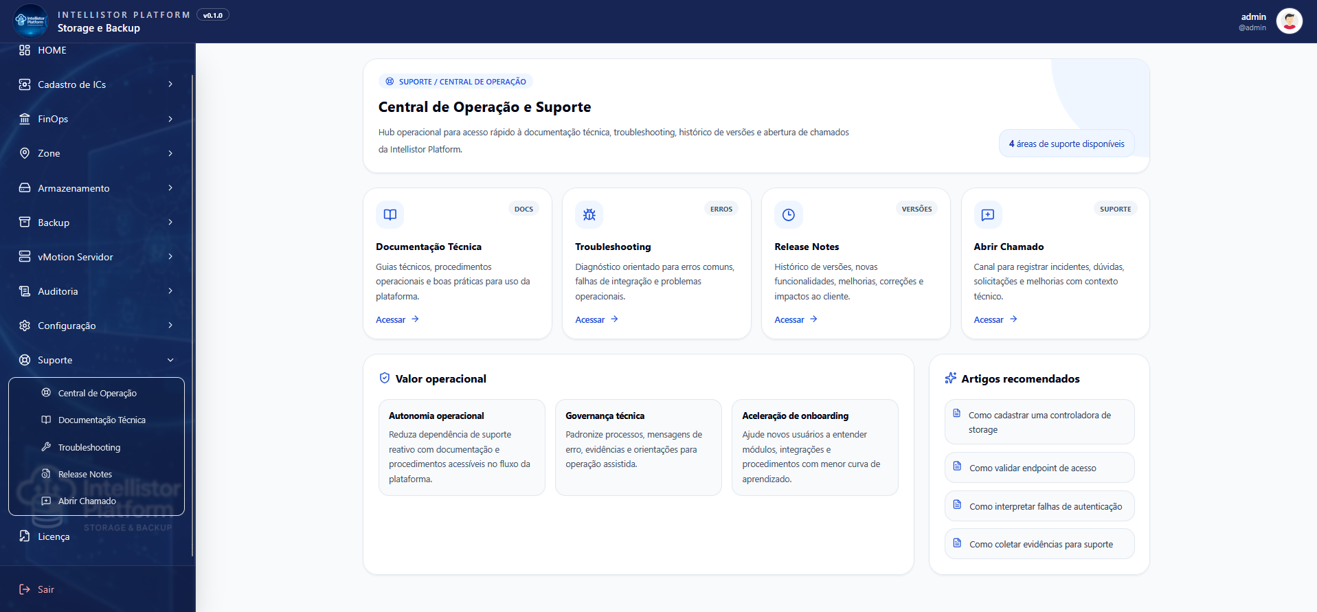 Suporte da Intellistor Platform